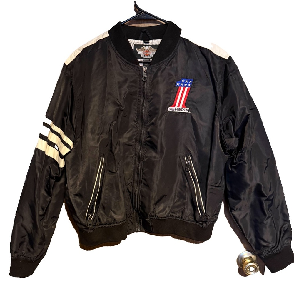 Harley-Davidson Black Jacket with White Mesh Lining and Gold Logo Detail